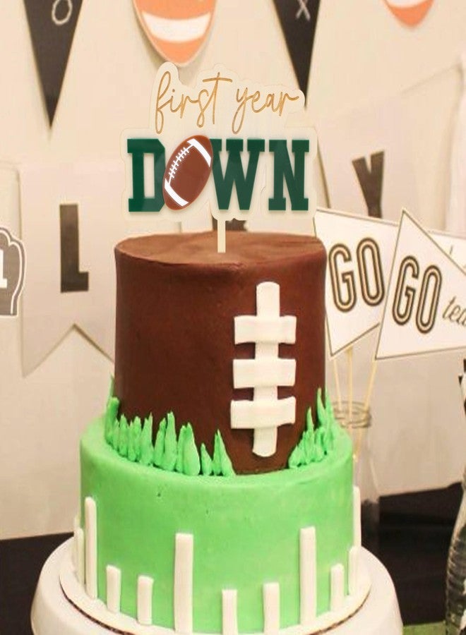 Jissoo First Year Down Wooden Cake Topper,Football 1st Birthday Party Decorations,Sports One Birthday Wood Cake Topper,Little Footballer Smash Cake Photo Props (First Year Down Wooden) - Image 4